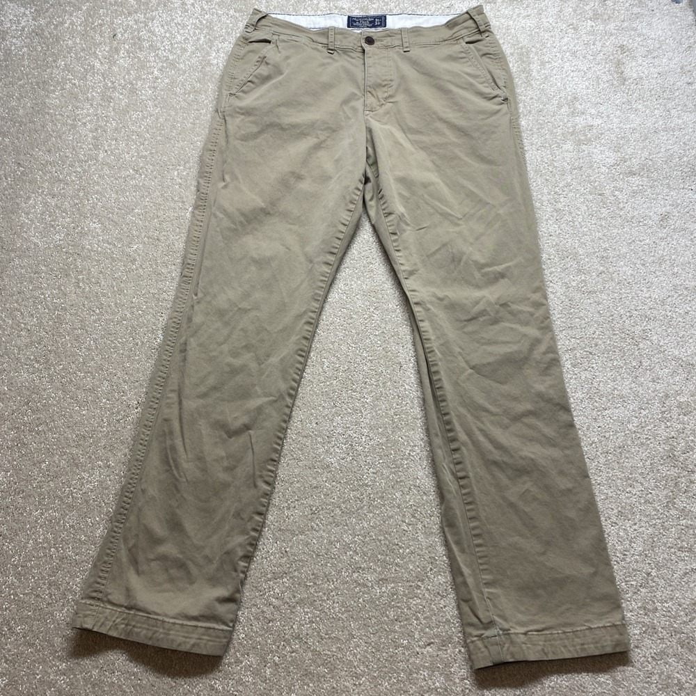Abercrombie & Fitch Kennan Straight Chinos Mens 31x32 Khaki Tan Stretch Pants